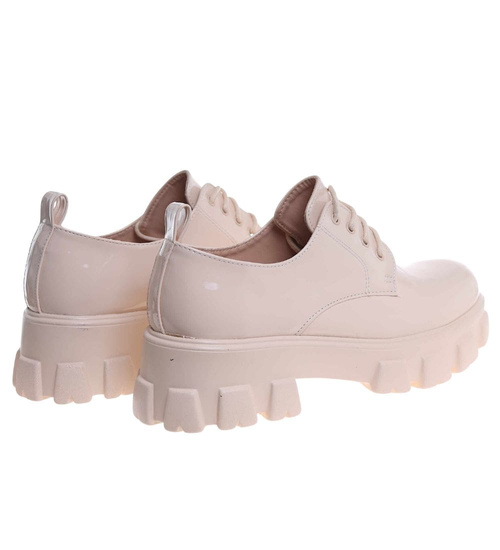 Beżowe półbuty loafersy na platformie /i6-2 18489 W12-3/