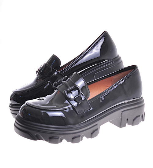 Czarne półbuty mokasyny na platformie /C5-2 12361 T791/