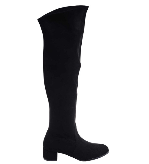 Czarne klasyczne kozaki do kolan na obcasie /E6-1 18203 W583/