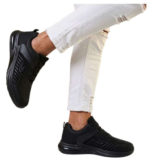 Sznurowane męskie czarne buty sportowe sneakersy /B6-1 14634 S296/