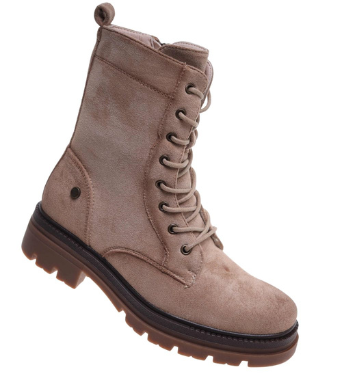 Beżowe wiązane botki trapery na platformie /C7-3 18280 W600/