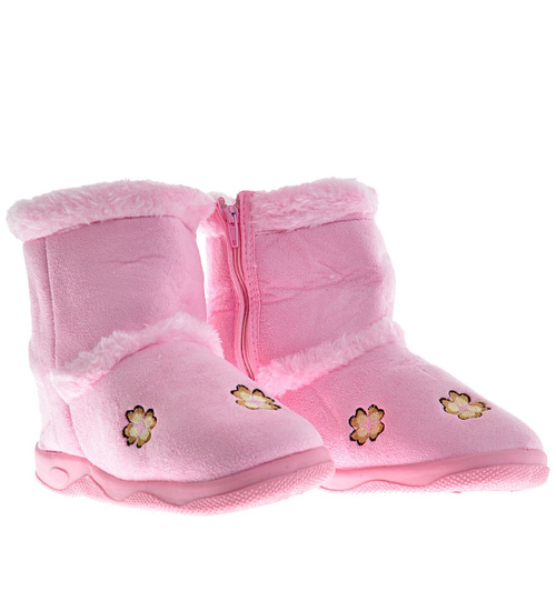 Różowe kapcie na suwak z futerkiem /D7-1 10273 S095/