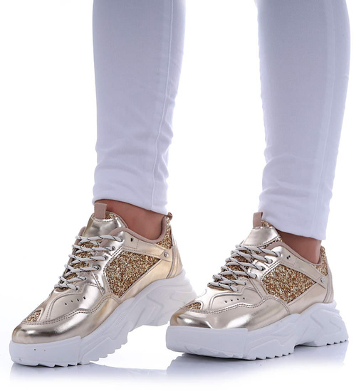 Złote buty sportowe na platformie /D8-2 17475 G391/