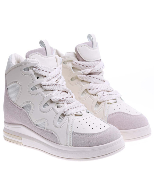 Beżowe trampki na koturnie /F8-3 15778 D430/