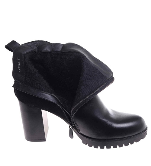 Botki damskie na stabilnym obcasie Czarne /E1-3 18318 T4814/