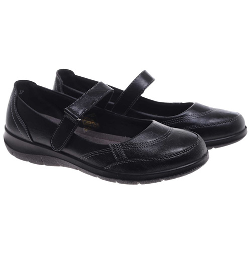 Czarne damskie półbuty na rzepy /G9-3 18703 T288/