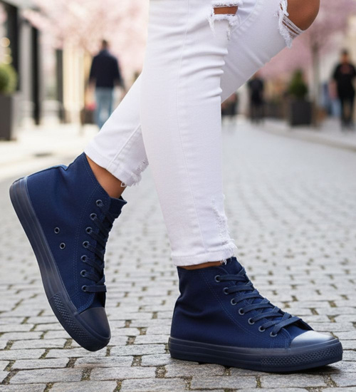 Wysokie granatowe trampki damskie /H2 16721 G9-84/