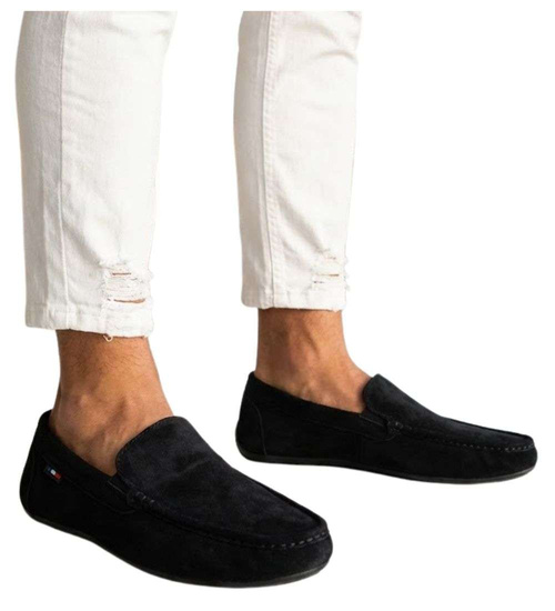 Czarne półbuty męskie wsuwane mokasyny /A5-2 16630 S398/