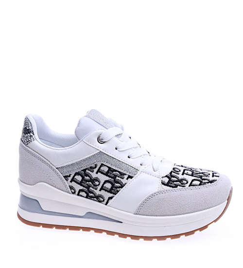 Białe trampki sneakersy na niskim koturnie /F1-3 13928 T299/