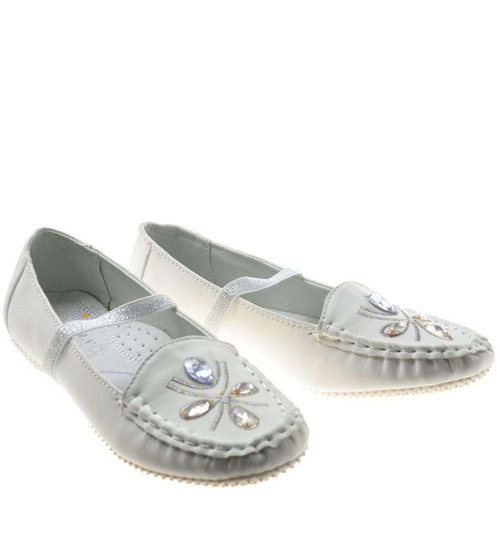 Dziewczęce balerinki z gumką Białe /B3-2 7966 S088/