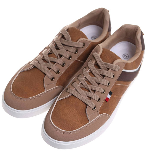 Sznurowane karmelowe trampki męskie /A10-1 18014 T432/