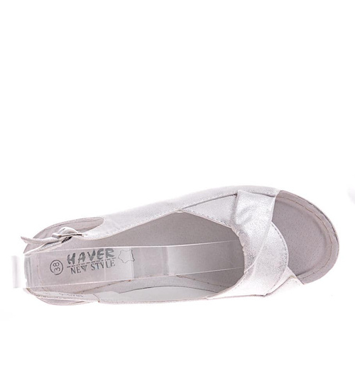 Sandały damskie na koturnie srebrne /F9-2 11995 T592/