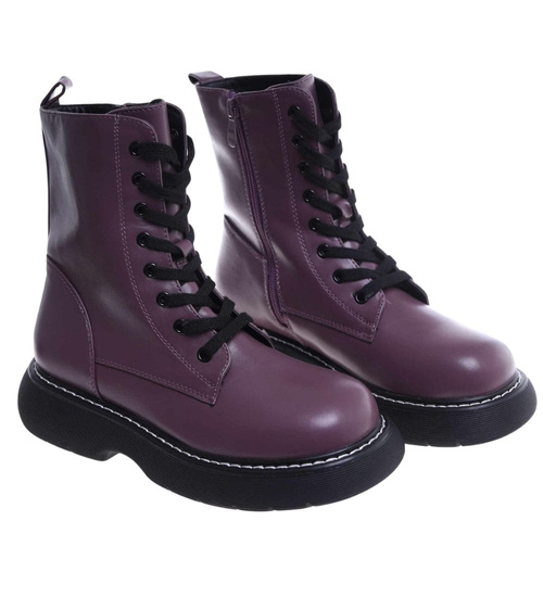 Fioletowe botki trapery na platformie /G12-3 18082 T235/