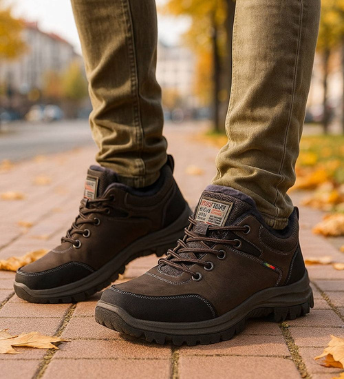 Grubo ocieplone wiązane buty trekkingowe Brązowe /A1-1 18449 T582/