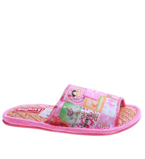 Różowe materiałowe kapcie damskie /E10-1 17594 T2-5/