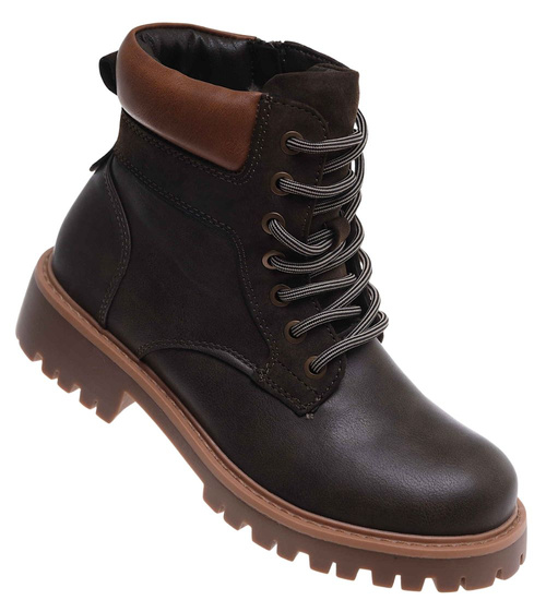 Sznurowane ocieplane botki trapery Zielone /F4-2 18276 W432/