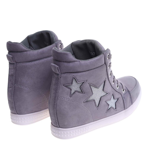 Szare sneakersy na niskim koturnie /A3-2 8010 T393/