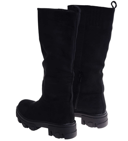  Czarne zamszowe kozaki na platformie /E1-2 18261 W385/