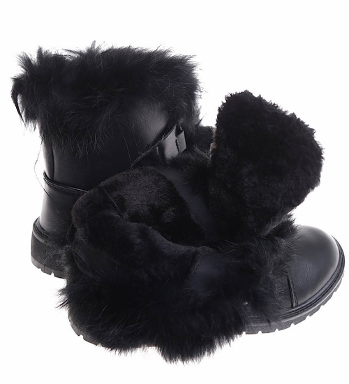 Zimowe czarne dziewczęce botki z futerkiem /B6-2 17106 T394/