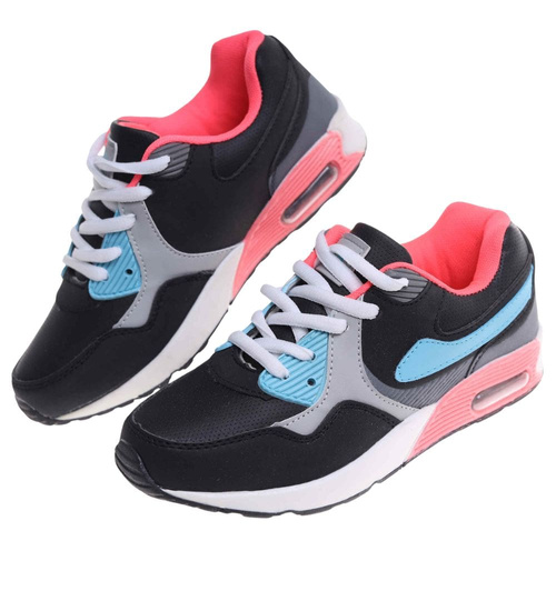 Sznurowane dziewczęce buty sportowe Black fuksja /E6-2 18129 T292/