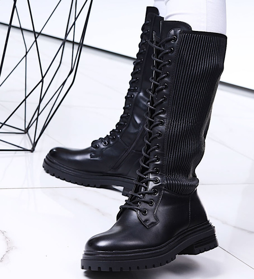 Wysokie czarne damskie glany trapery /D9-1 18199 G332/