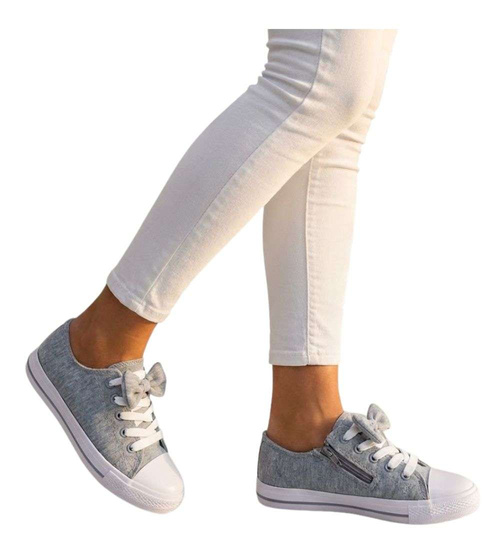 Szare dziewczęce trampki z kokardą /B4-2 16783 T184/