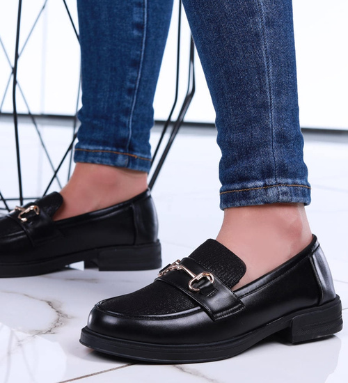 Wsuwane wiosenne czarne loafersy damskie /C2-1 15482 T249