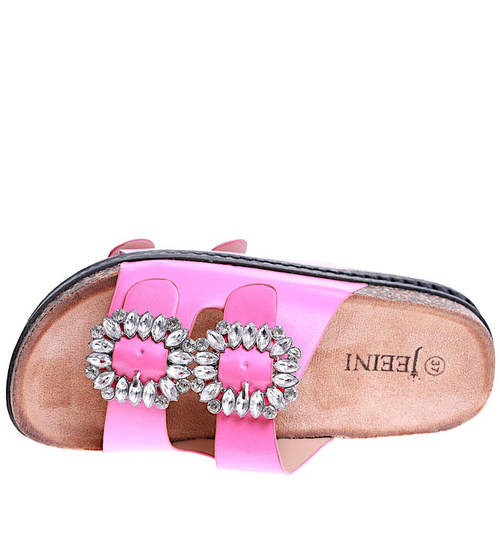 Różowe płaskie klapki damskie z ozdobami /D6-2 16138 T189/