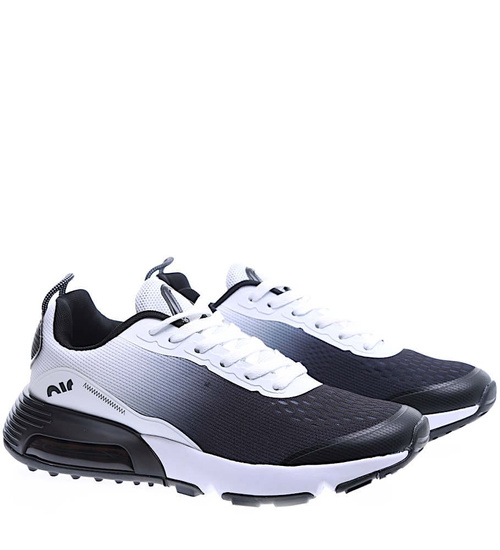Czarno białe sznurowane męskie buty sportowe /C4-1 15596 T732/