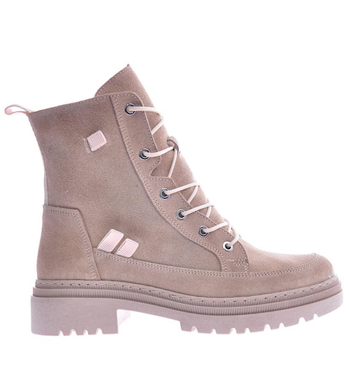 Damskie beżowe trapery z naturalnej skóry /B5-3 12554 R2460/