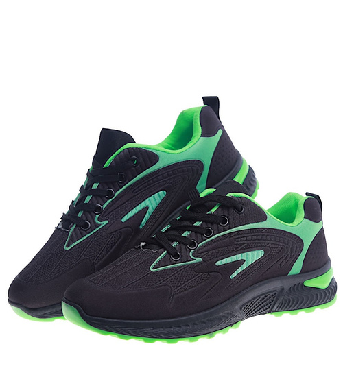 Czarno zielone męskie buty sportowe /C6-3 13424 T346/