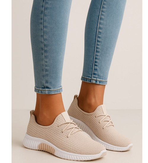 Wsuwane ażurowe beżowe buty sportowe /A7-1 17990 T281/
