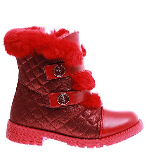Czerwone dziewczęce pikowane botki ocieplane trapery /E10-2 15343 T346/
