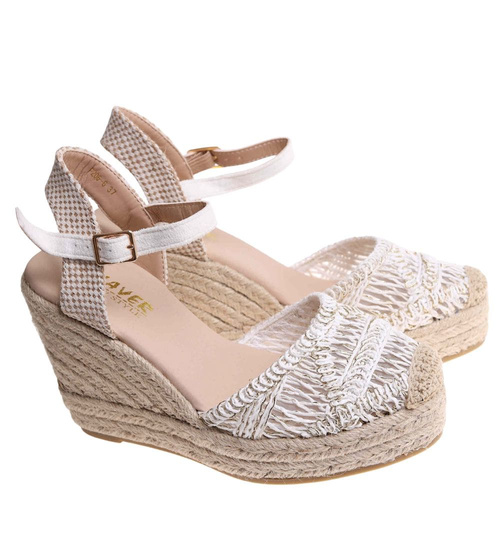 Sandały damskie na koturnie i platformie Białe espadryle /E7-1 17860 T582/