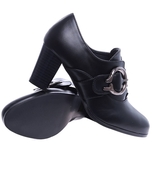 Wsuwane czarne botki damskie na obcasie /G5-1 14747 T281/