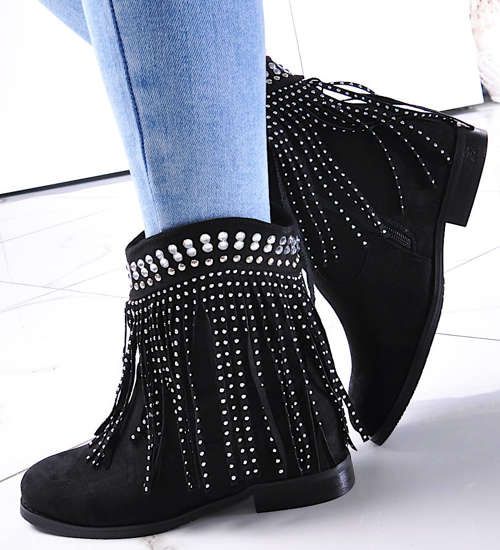 Czarne botki boho na niskim koturnie /D1-1 12872 T583/ Czarne botki boho na niskim koturnie /D1-1 12872 T583/