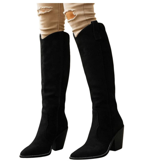 Czarne ocieplane kozaki damskie kowbojki /D8-1 18432 T585/