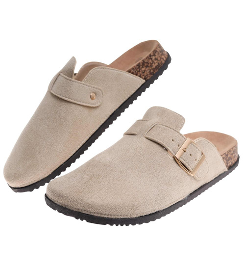 Beżowe kryte klapki damskie profilowane /F4-3 17936 W112/