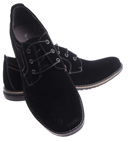 Półbuty męskie Czarne wiązane buty z zamszu /E4-1 17771 S383/