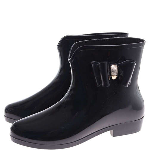 Kalosze damskie z kokardą czarne gumowce /F5-1+H2 18347 T255/