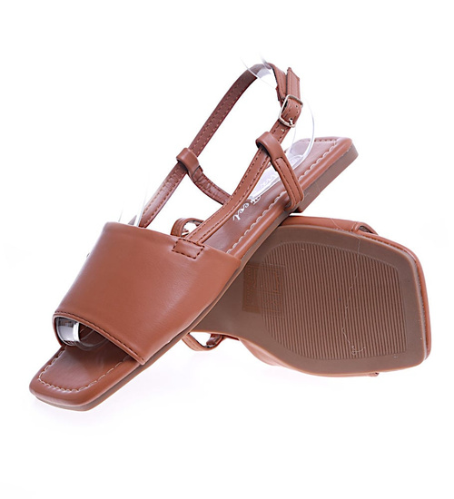 Camelowe sandały na płaskim obcasie /F10-2 13696 T176/