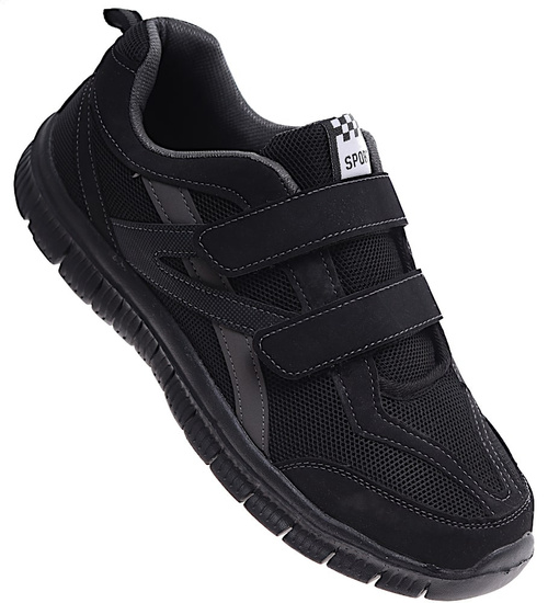 Męskie czarne buty sportowe na rzepy /D6-2 16682 T384/