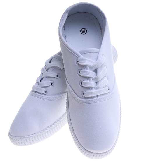 Sznurowane białe tenisówki damskie /G12-3 13389 T232/