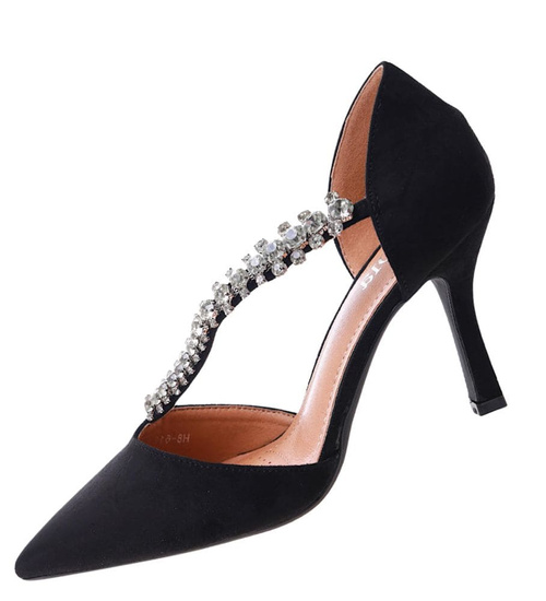 Czarne czółenka szpilki z cyrkoniami /G11-1 17212 G121/