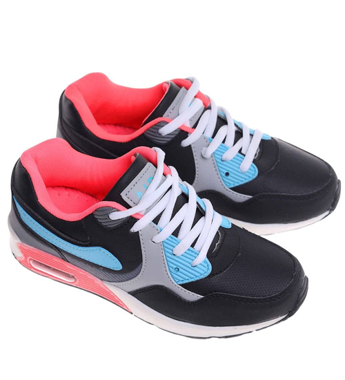 Sznurowane dziewczęce buty sportowe Black fuksja /E6-2 18129 T292/