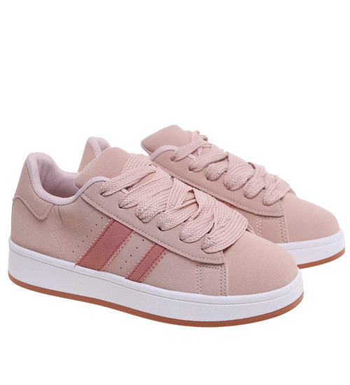 Pastelowe sznurowane trampki damskie Różowe /E6-2 18819 W385/