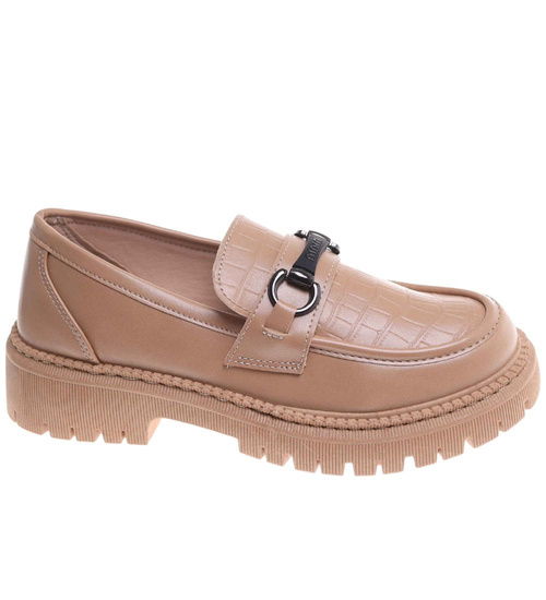 Beżowe damskie półbuty na platformie /E9-2 18051 T234/