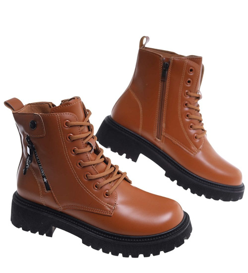 Zimowe brązowe botki trapery /E10-3 18526 T385/