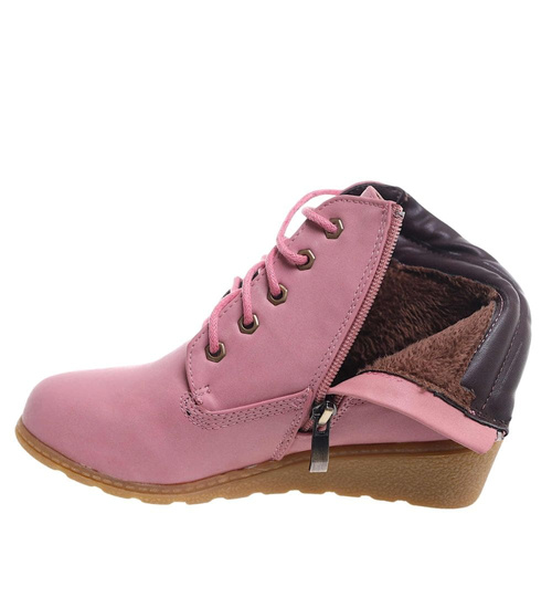Różowe sznurowane botki na niskim koturnie /E9-2 16625 T7-38/