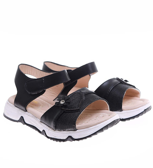 Czarne sandałki dziewczęce z rzepami /F6-2 16384 T286/